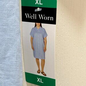 Well Worn Women's Linen Blend Shirt Dress Size XL Blue Cottagecore Coastal (NEW)
